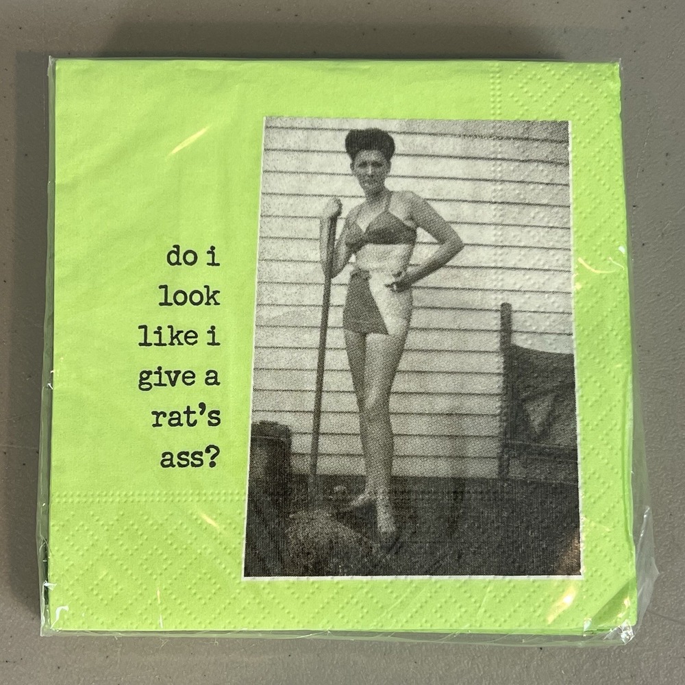 Funny Cocktail Napkins Retro Bikini Woman Do I Look Like I Give a Rat's Ass New